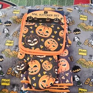 Halloween Pumpkin Kitchen Linen Set - Orange and Black